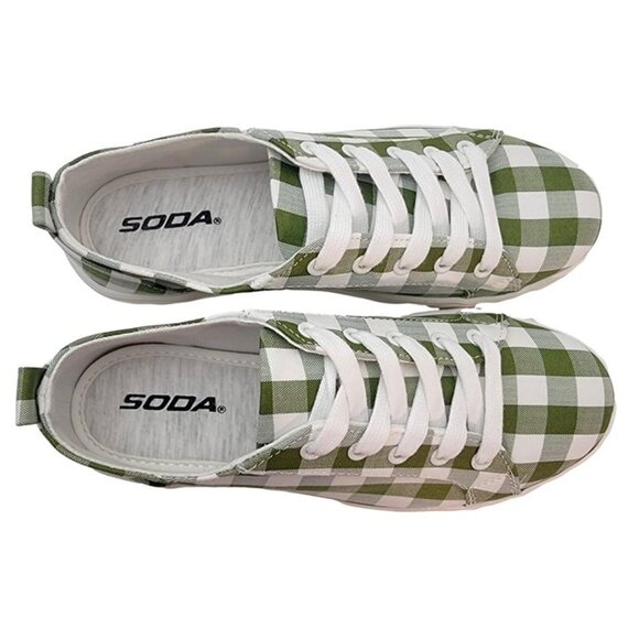BUY ONE GET ONE FREE Soda Petal Lace up Platform Fashion Sneaker Khaki Gingham - Picture 5 of 7